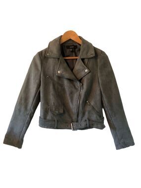 Moto Jacket Charcoal Faux Suede women's size small excellent pre-owned condition